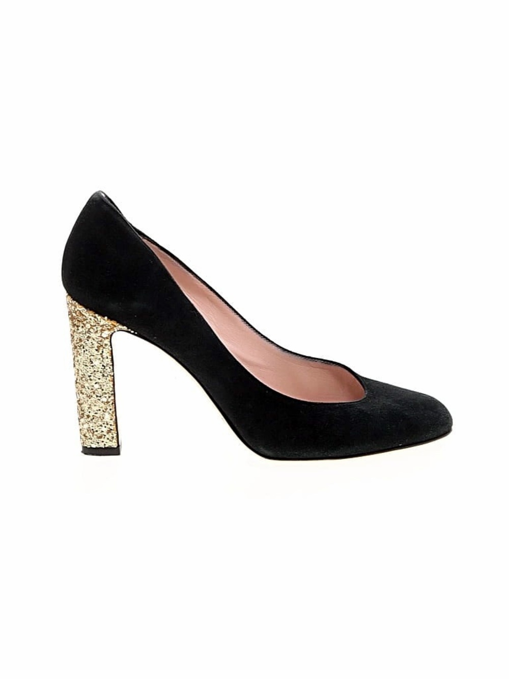 Kate Spade Dolores Black Suede / Gold Glitter Block Heels Size 6